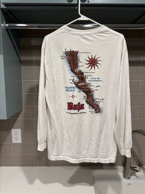 Vintage 90s Baja La Bufadora Mexico White Long Sleeve Alstyle Tee Size L